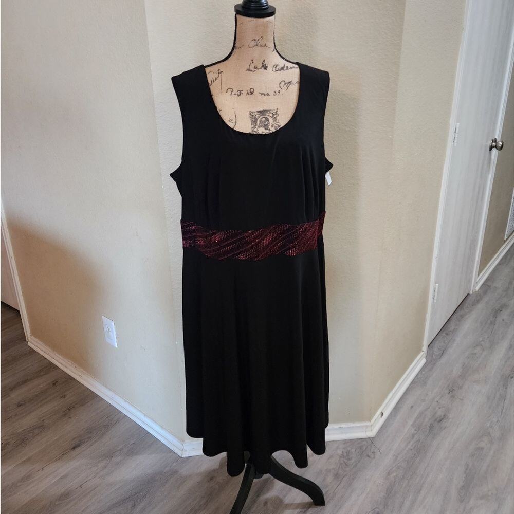 Perceptions red and black beaded midi dress plus size 2X new